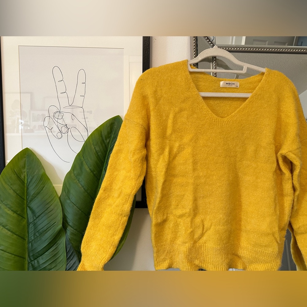 Yellow Wool V-Neck Sweater